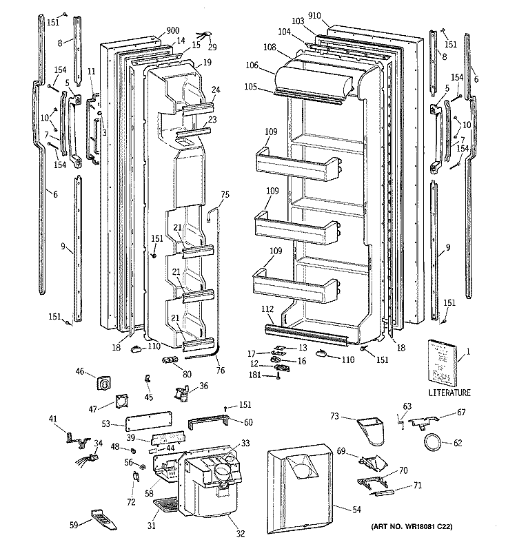 DOORS Diagram and Parts List for MSK20GWZAAA  General Electric Refrigerator