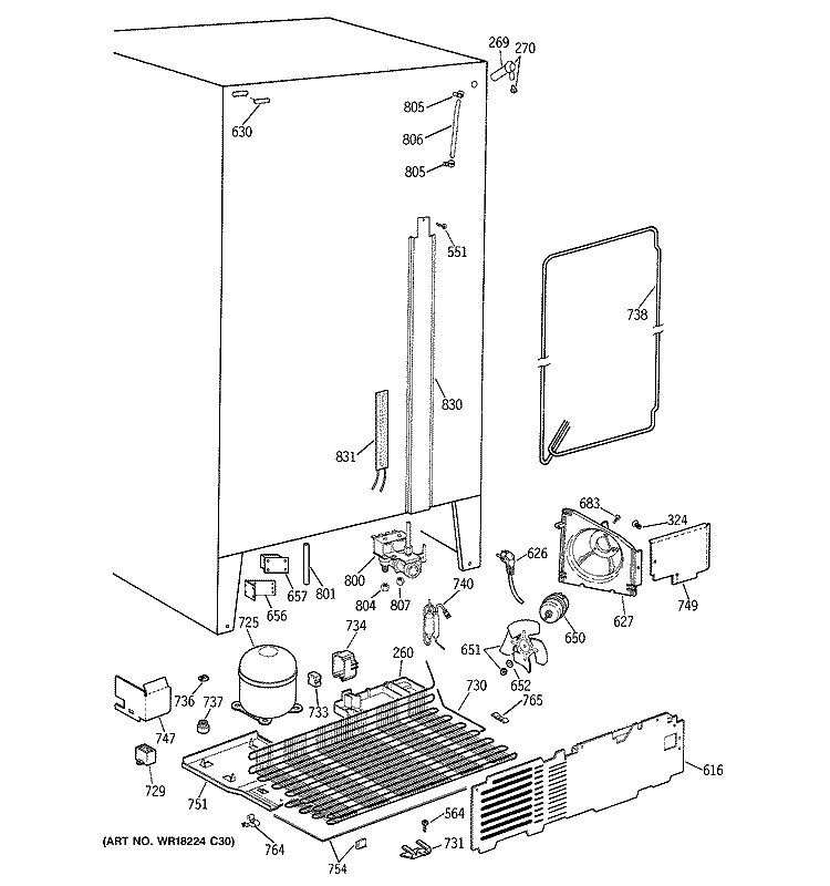 UNIT PARTS Diagram and Parts List for MSK20GWZAAA  General Electric Refrigerator