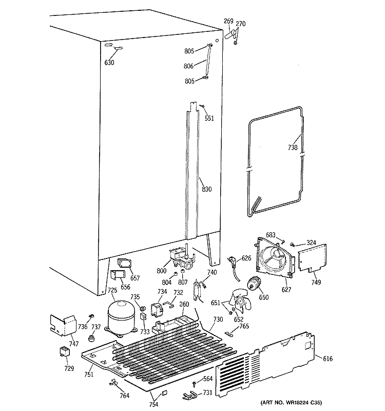 UNIT PARTS Diagram and Parts List for MST25GRZAWW  General Electric Refrigerator