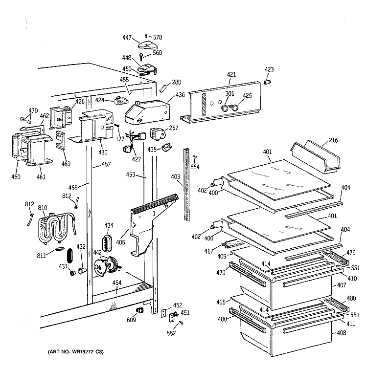 FRESH FOOD SECTION Diagram and Parts List for MSZ20GWZAWW  General Electric Refrigerator