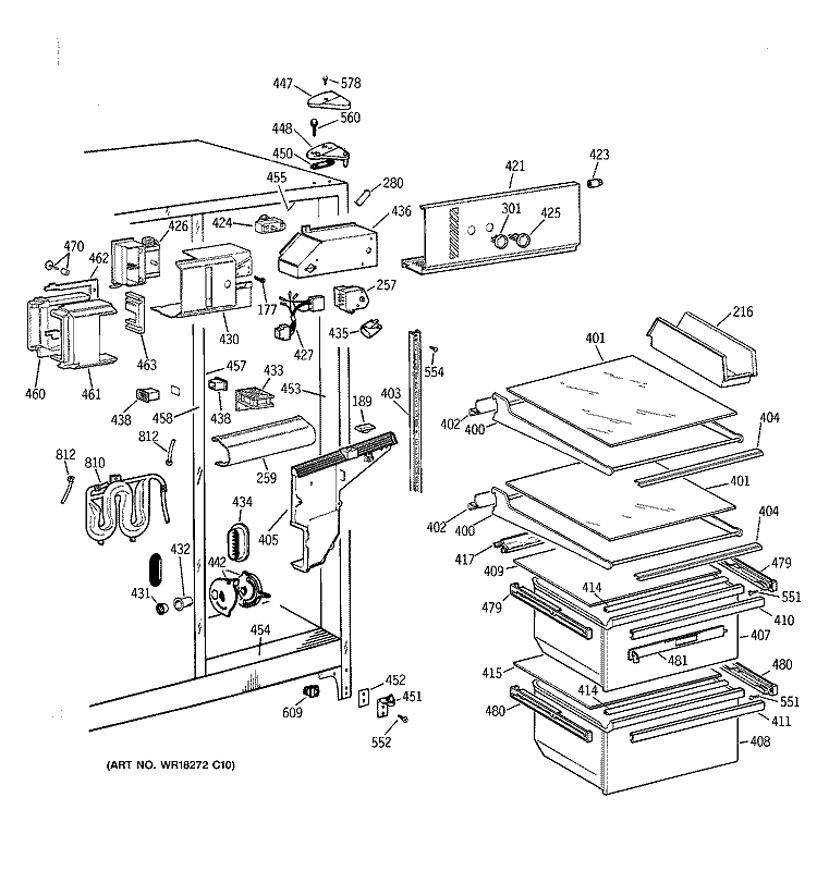 FRESH FOOD SECTION Diagram and Parts List for MSG25GRZAWW  General Electric Refrigerator