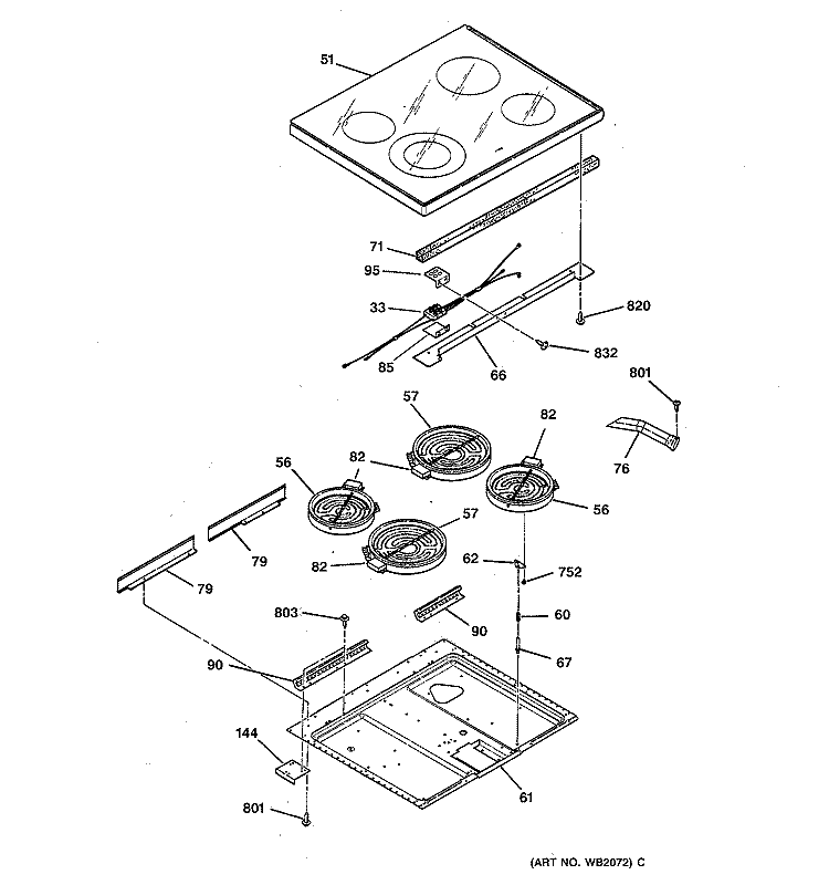 COOKTOP Diagram and Parts List for LEB356WY2WW  General Electric Range