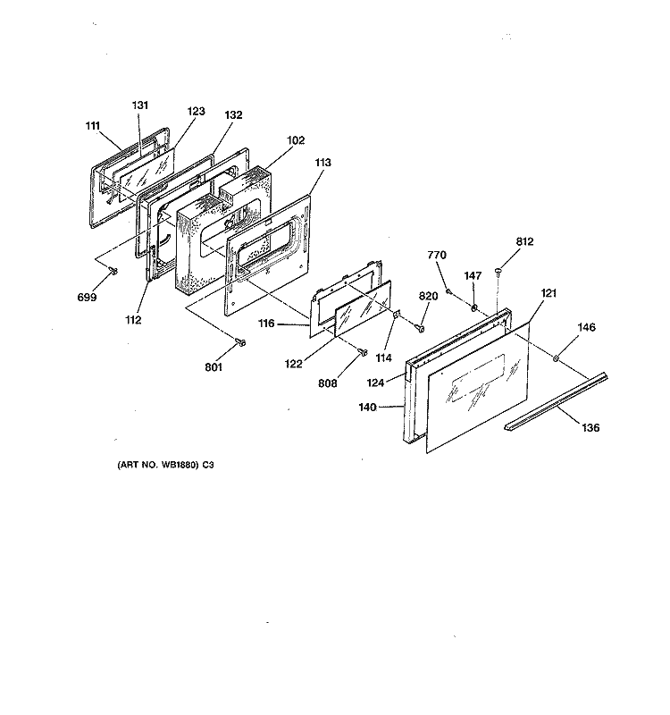 OVEN DOOR Diagram and Parts List for LEB356WY2WW  General Electric Range