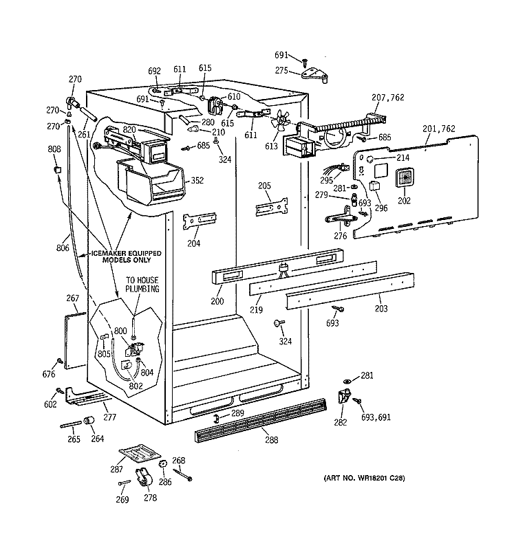 CABINET PARTS Diagram and Parts List for MTX18GAZKRAA  General Electric Refrigerator