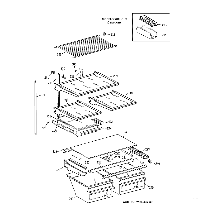 SHELF PARTS Diagram and Parts List for MTX21DIZKRWW  General Electric Refrigerator