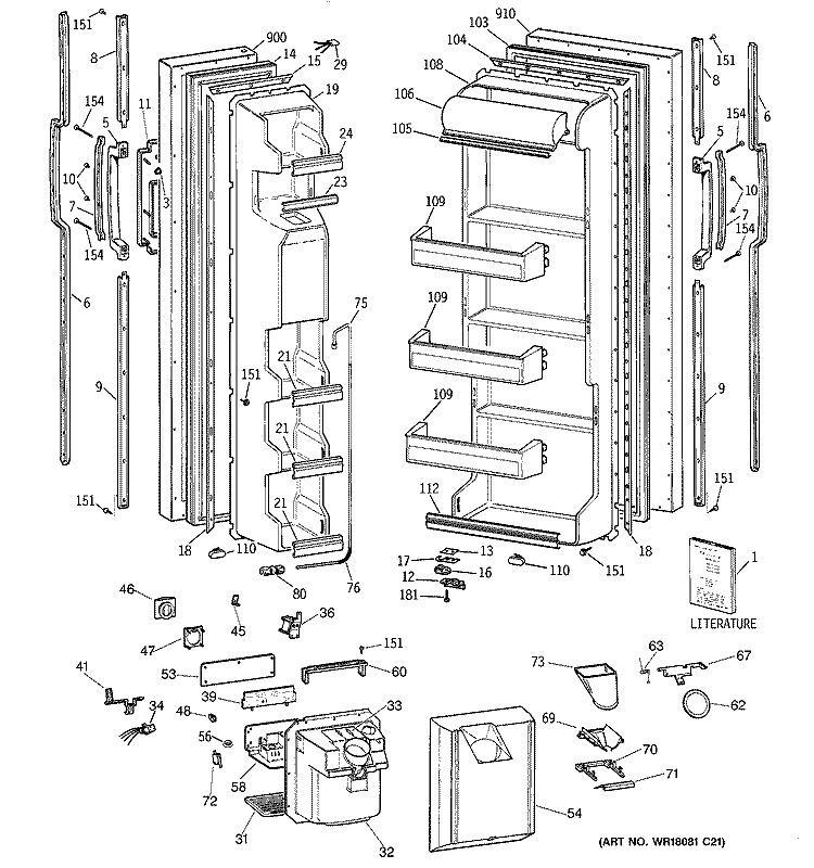 DOORS Diagram and Parts List for MSK22GRAAAD  General Electric Refrigerator