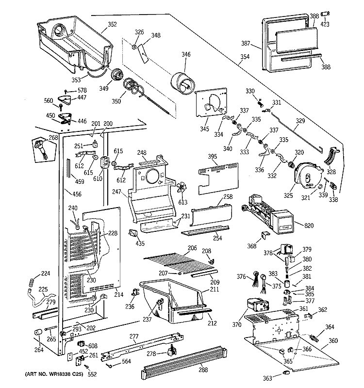 FREEZER SECTION Diagram and Parts List for MSK22GRAAAD  General Electric Refrigerator