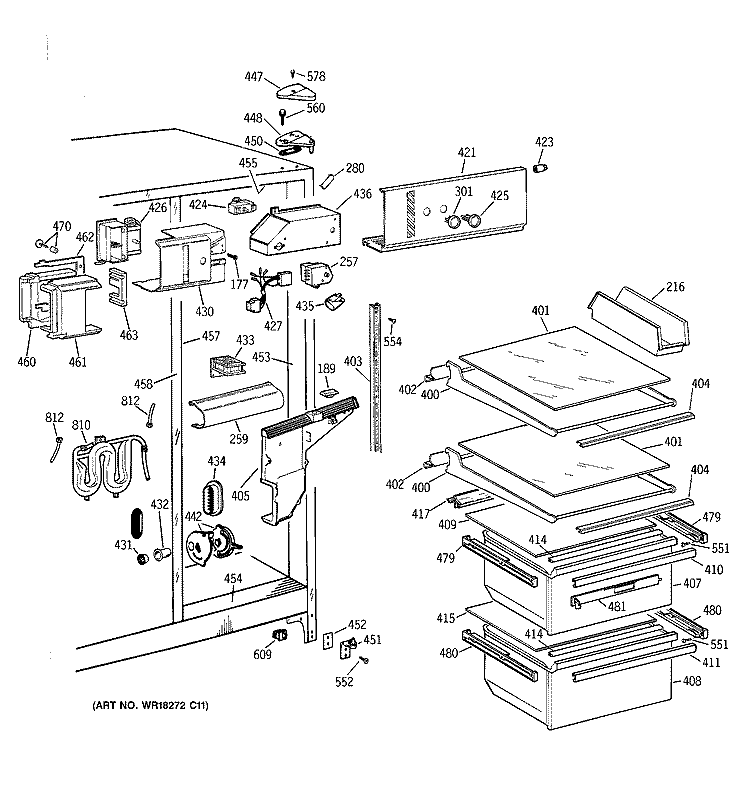 FRESH FOOD SECTION Diagram and Parts List for MSK22GRAAAD  General Electric Refrigerator