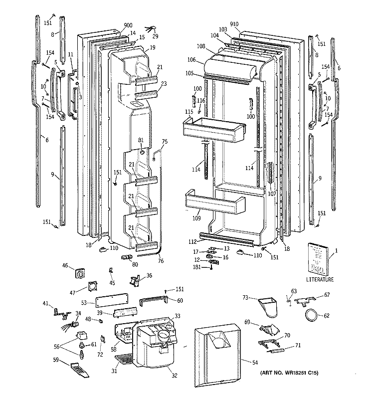 DOORS Diagram and Parts List for MSK25GRAAAA  General Electric Refrigerator