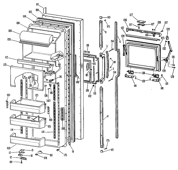 FRESH FOOD DOOR Diagram and Parts List for TFX27FLB  General Electric Refrigerator