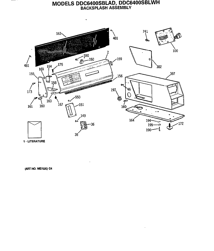 BACKSPLASH ASSEMBLY Diagram and Parts List for DDC6400SBLAD  General Electric Dryer