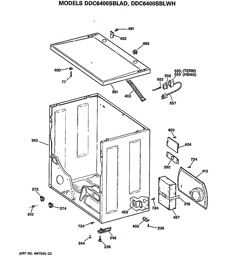 Section Diagram and Parts List for DDC6400SBLAD  General Electric Dryer