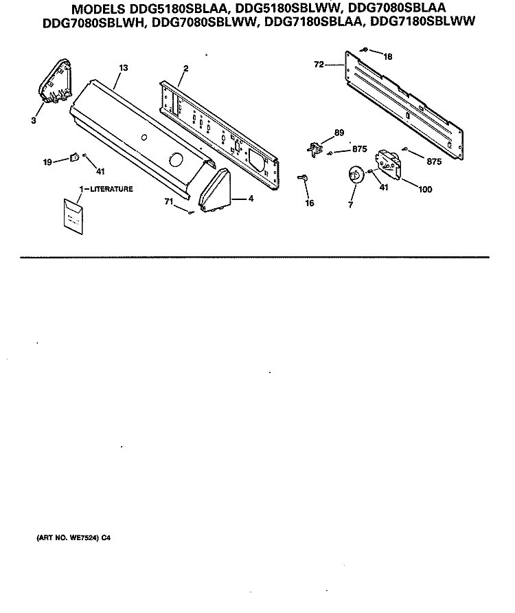 Section Diagram and Parts List for DDG7080SBLWH  General Electric Dryer