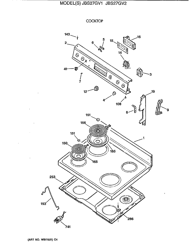 COOKTOP Diagram and Parts List for JBS27GV2  General Electric Range