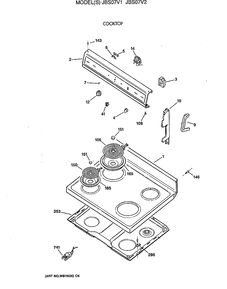 COOKTOP Diagram and Parts List for JBS07V1  General Electric Range