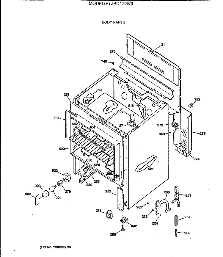 BODY PARTS Diagram and Parts List for JBC17GV3  General Electric Range