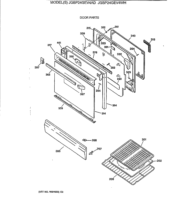 DOOR PARTS Diagram and Parts List for JGBP24GEV4AD  General Electric Range