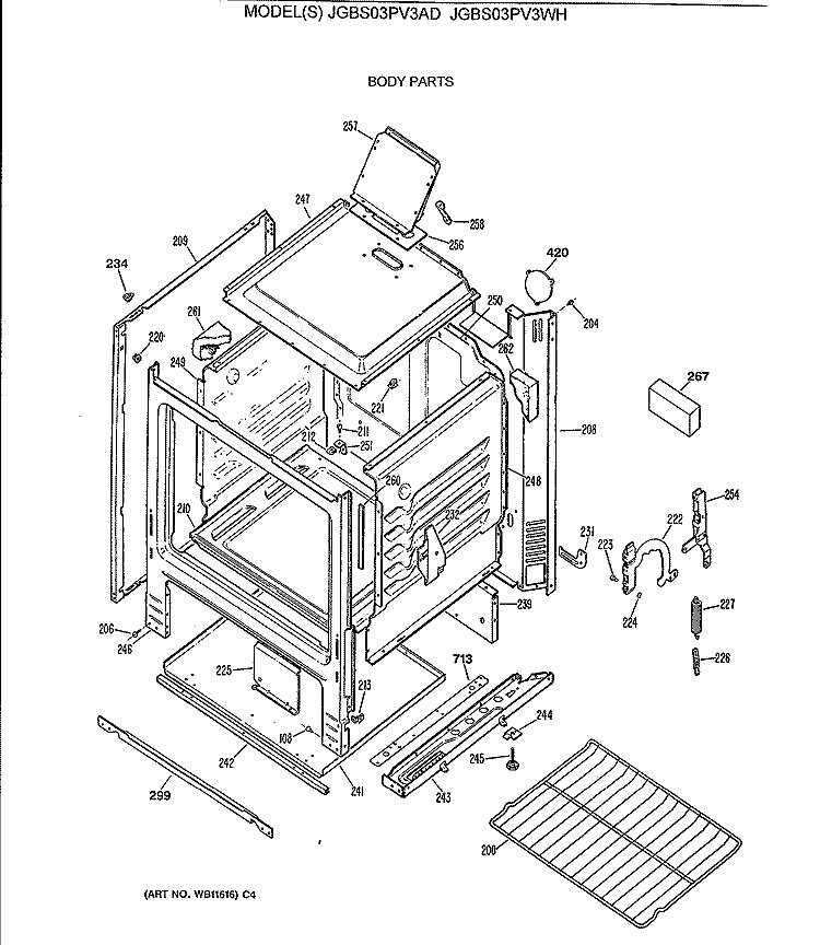 BODY PARTS Diagram and Parts List for JGBS03PV3AD  General Electric Range