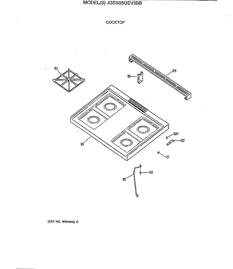 COOKTOP Diagram and Parts List for JGSS05GEV3BB  General Electric Range