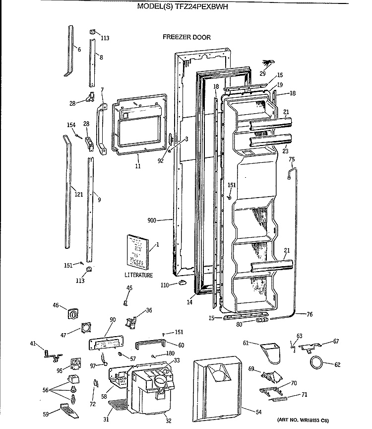 FREEZER DOOR Diagram and Parts List for TFZ24PEXBWH  General Electric Refrigerator