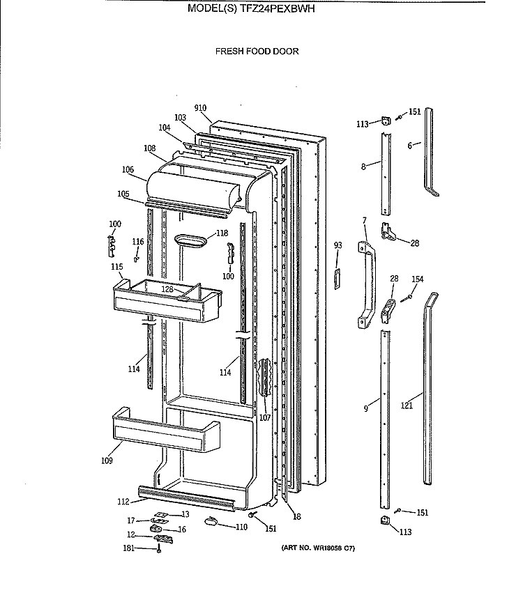 FRESH FOOD DOOR Diagram and Parts List for TFZ24PEXBWH  General Electric Refrigerator