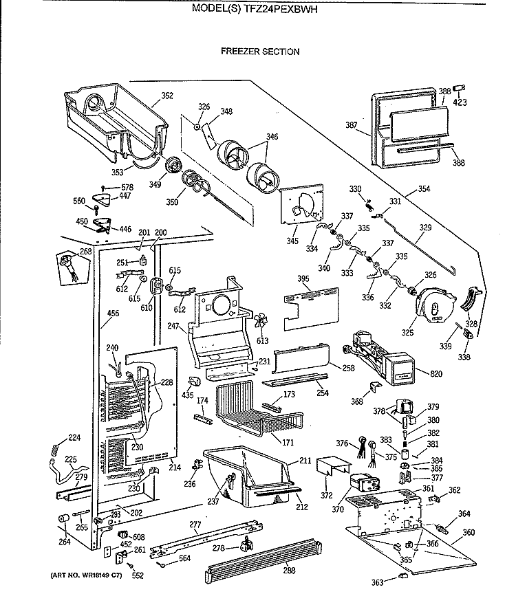 FREEZER SECTION Diagram and Parts List for TFZ24PEXBWH  General Electric Refrigerator