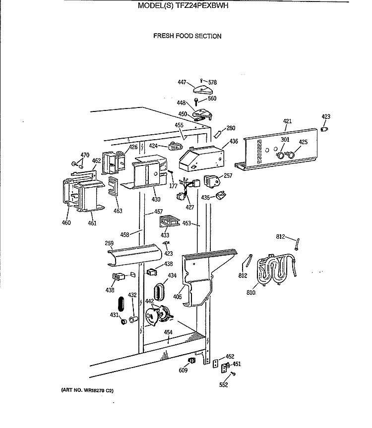 FRESH FOOD SECTION Diagram and Parts List for TFZ24PEXBWH  General Electric Refrigerator