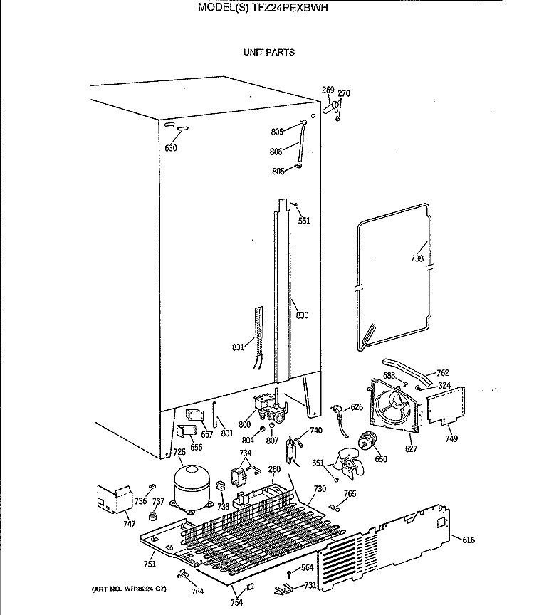 UNIT PARTS Diagram and Parts List for TFZ24PEXBWH  General Electric Refrigerator