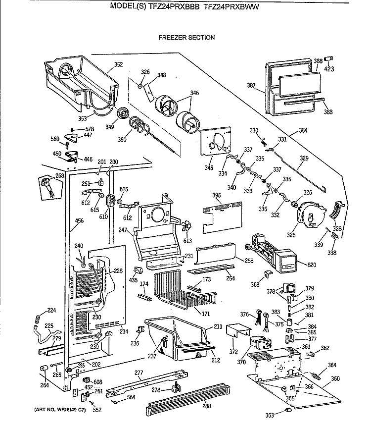 FREEZER SECTION Diagram and Parts List for TFZ24PRXBWW  General Electric Refrigerator