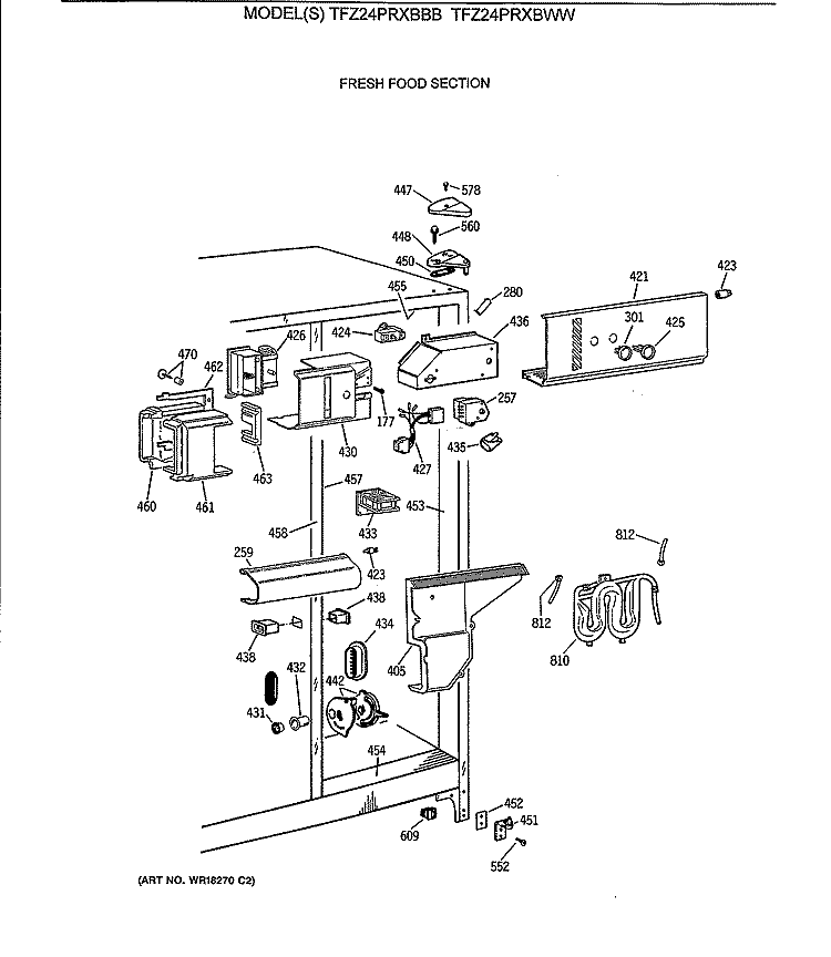 FRESH FOOD SECTION Diagram and Parts List for TFZ24PRXBWW  General Electric Refrigerator