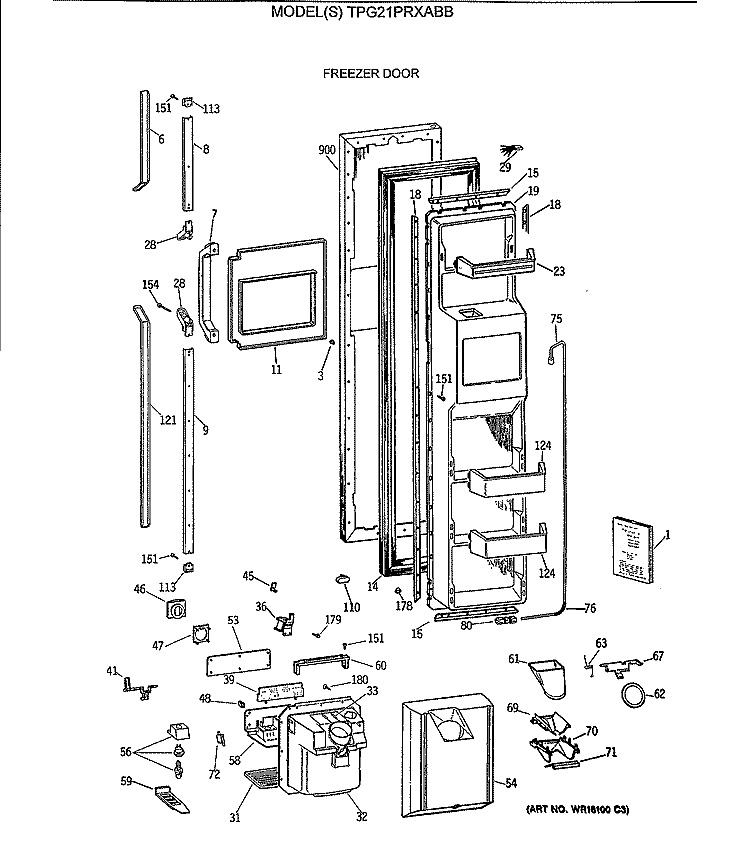 FREEZER DOOR Diagram and Parts List for TPG21PRXABB  General Electric Refrigerator