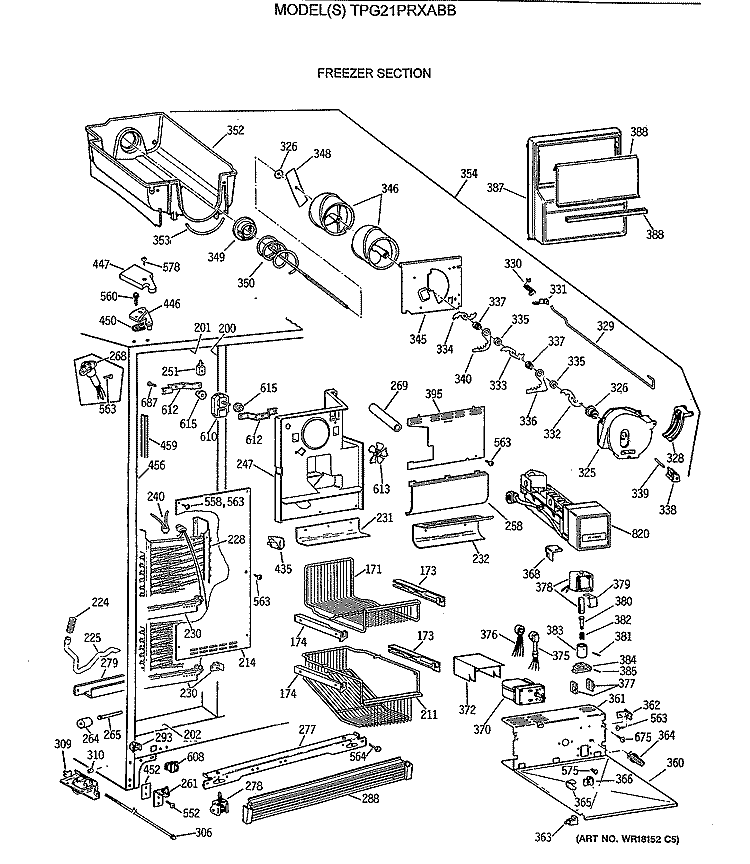 FREEZER SECTION Diagram and Parts List for TPG21PRXABB  General Electric Refrigerator