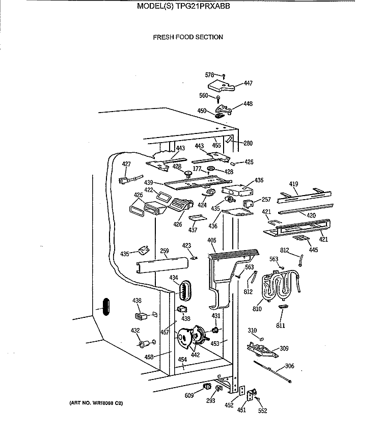 FRESH FOOD SECTION Diagram and Parts List for TPG21PRXABB  General Electric Refrigerator