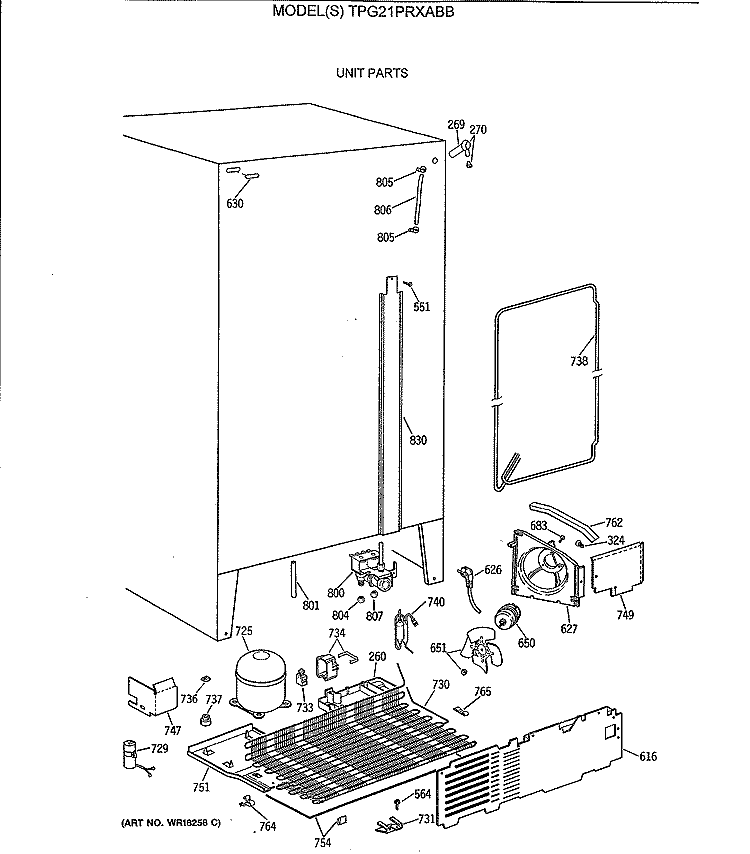 UNIT PARTS Diagram and Parts List for TPG21PRXABB  General Electric Refrigerator
