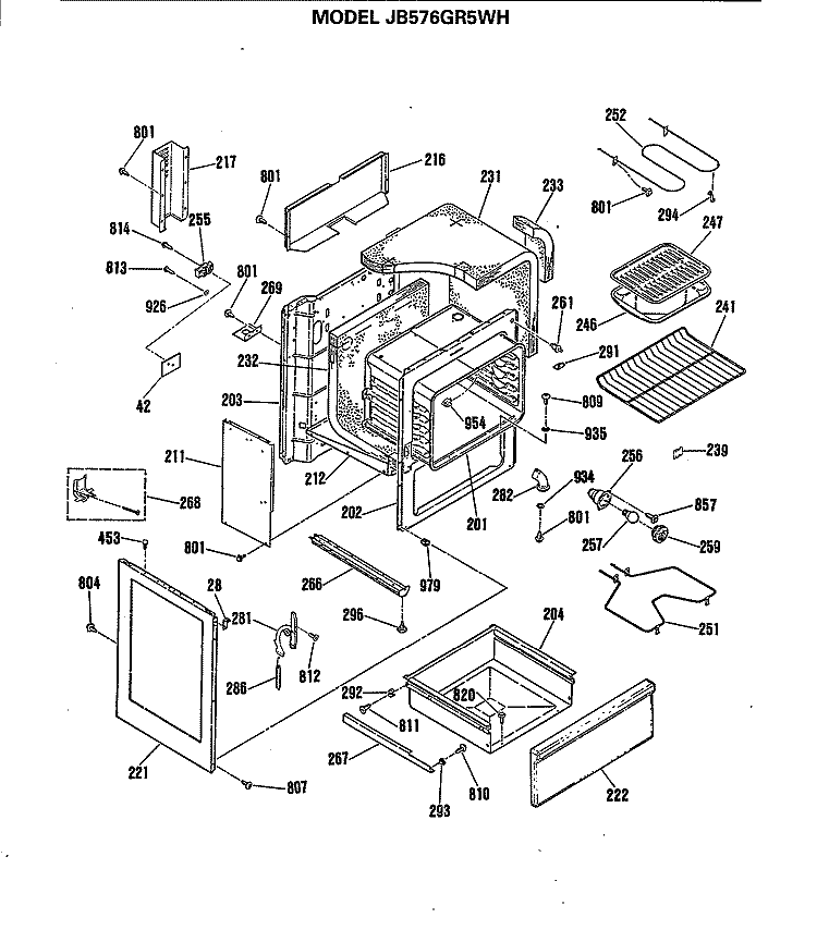 Section Diagram and Parts List for JB576GR5WH  General Electric Range