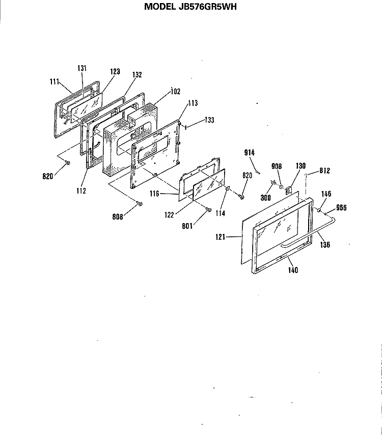 Section Diagram and Parts List for JB576GR5WH  General Electric Range