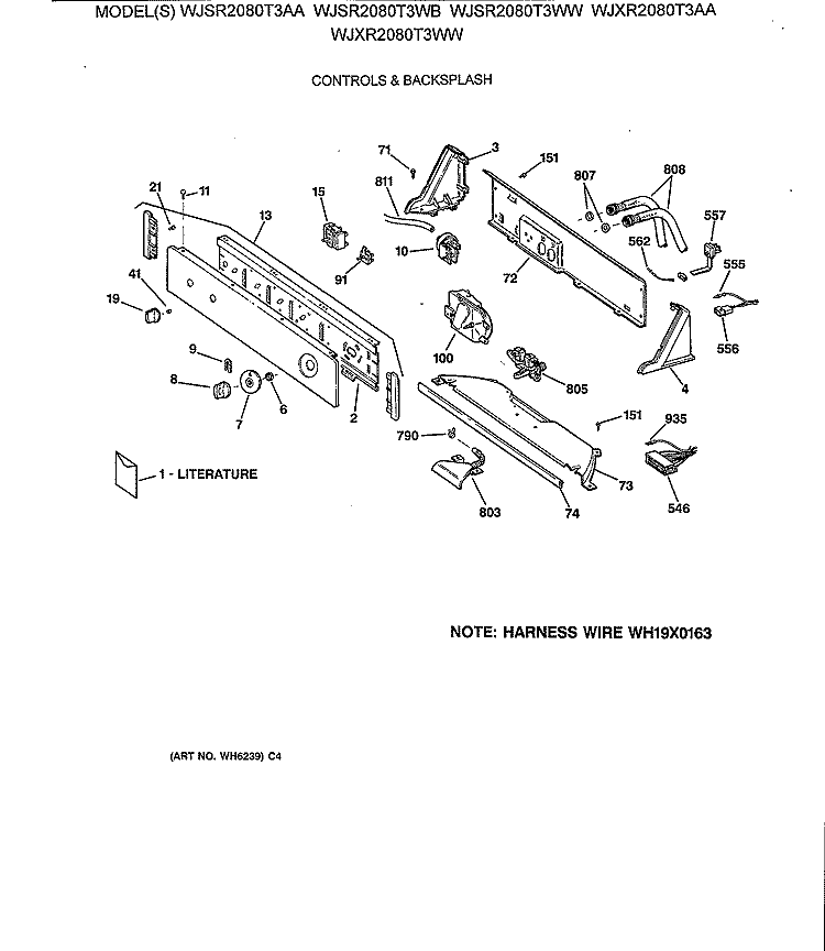 CONTROLS & BACKSPLASH Diagram and Parts List for WJSR2080T3WB  General Electric Washer