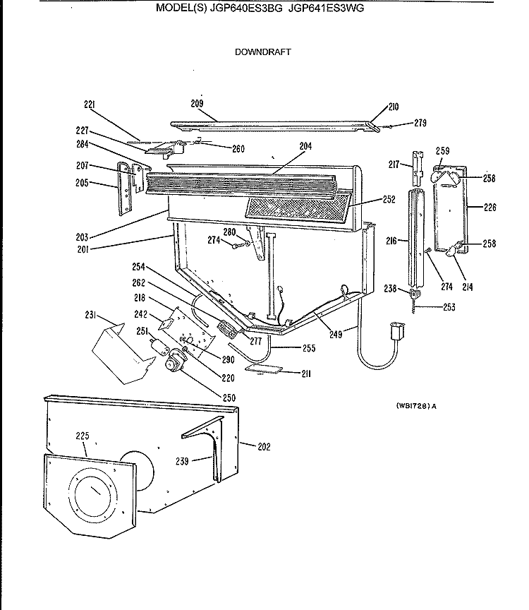 DOWNDRAFT Diagram and Parts List for JGP640ES3BG  General Electric Cooktop