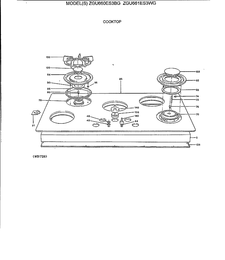 COOKTOP Diagram and Parts List for ZGU661ES3WG  General Electric Cooktop