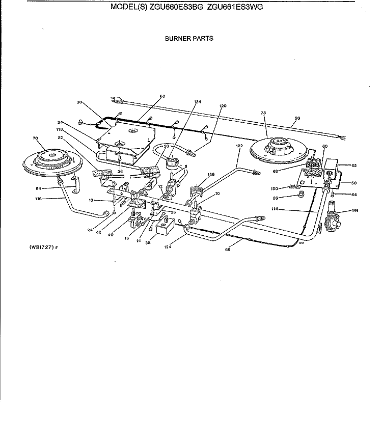 BURNER PARTS Diagram and Parts List for ZGU661ES3WG  General Electric Cooktop