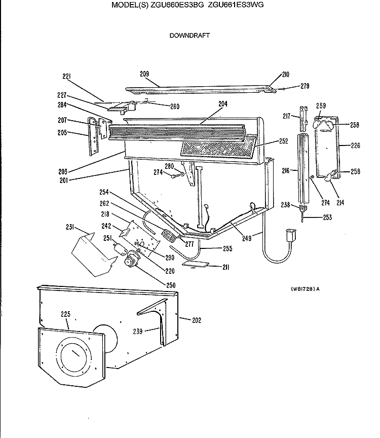 DOWNDRAFT Diagram and Parts List for ZGU661ES3WG  General Electric Cooktop
