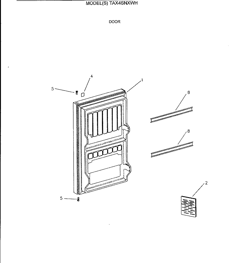 DOOR Diagram and Parts List for TAX4SNXWH  General Electric Refrigerator