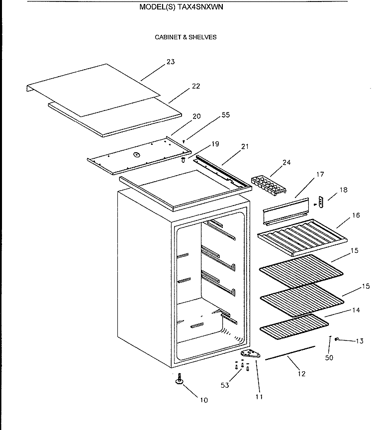 CABINET & SHELVES Diagram and Parts List for TAX4SNXWN  General Electric Refrigerator