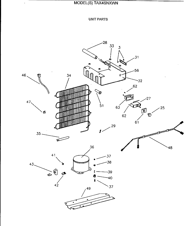 UNIT PARTS Diagram and Parts List for TAX4SNXWN  General Electric Refrigerator