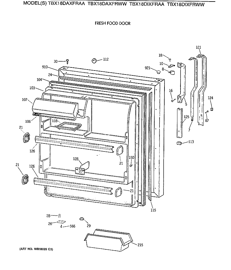 FRESH FOOD DOOR Diagram and Parts List for TBX18DAXFRWW  General Electric Refrigerator
