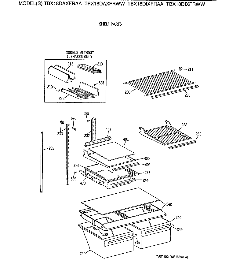 SHELF PARTS Diagram and Parts List for TBX18DAXFRWW  General Electric Refrigerator