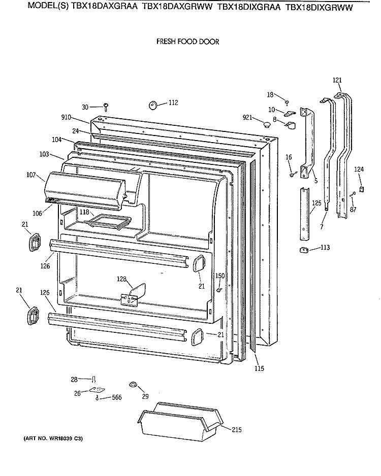 FRESH FOOD DOOR Diagram and Parts List for TBX18DAXGRAA  General Electric Refrigerator