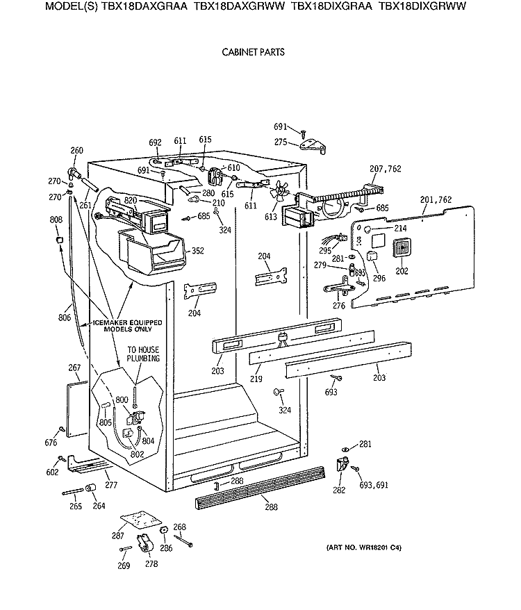 CABINET PARTS Diagram and Parts List for TBX18DAXGRAA  General Electric Refrigerator