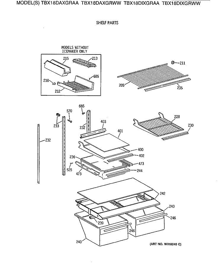 SHELF PARTS Diagram and Parts List for TBX18DAXGRAA  General Electric Refrigerator