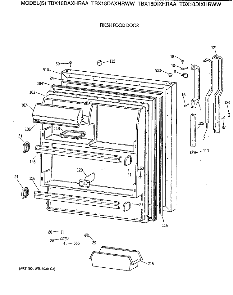 FRESH FOOD DOOR Diagram and Parts List for TBX18DAXHRWW  General Electric Refrigerator
